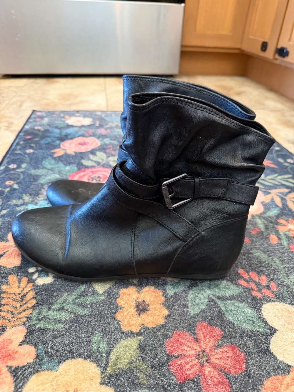 American Eagle Outfitters Black Faux-Leather Ankle Booties with Buckle